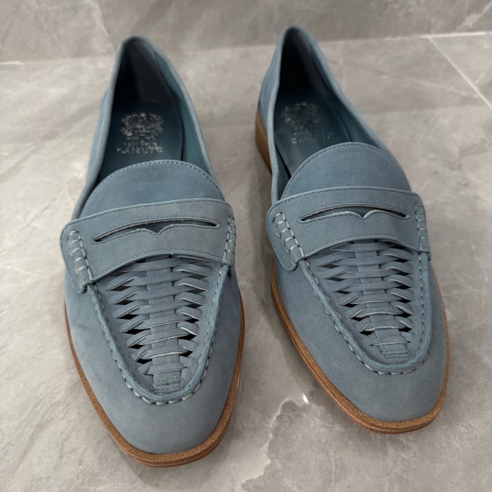 NWOT Women’s Vince Camuto Caylas Woven Leather Suede Slip On Penny Loafers 11 - Picture 3 of 13